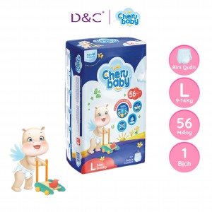 Tã/Bỉm Quần CHERUBABY Kép Chống Tràn, Siêu Mỏng, Thoáng Khí, Chống Lằn Size L Cho Bé 9kg-14kg 56 Miếng